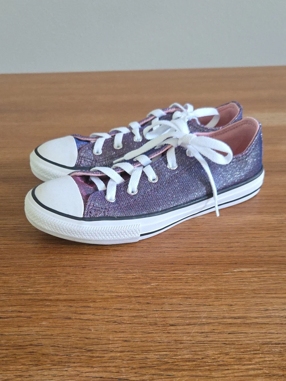 Converse Big Girls Sparkle Shimmer Sneaker In Pink Purple Silver Size Junior 3